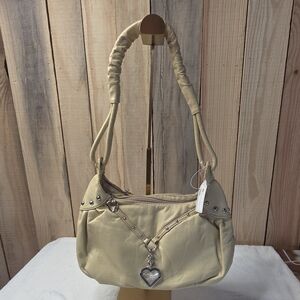 Chic Tan Shoulder Bag with Heart Charm Spring Easter
